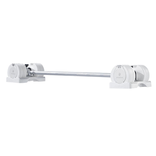 BYZOOM FITNESS White 25lb Adjustable Dumbbells & Easy Bar Barbell Set for Weight Training Body Workout