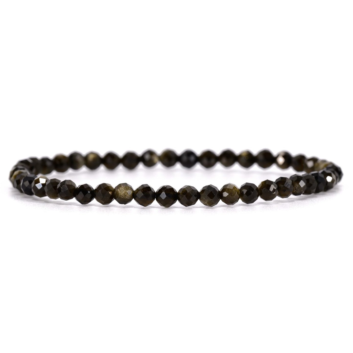 Angelstones Natural Golden Obsidian Gemstone Stretch Bracelet, 4mm Faceted Round Beads, Crystal Healing for Women