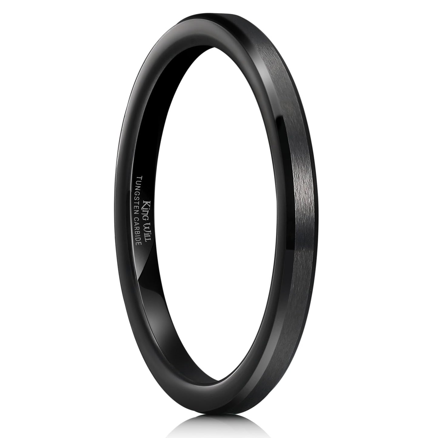 King Will 2mm Black Tungsten Men's Wedding Band - Brushed Matte Finish, Beveled Polished Edge, Comfort Fit Size 6