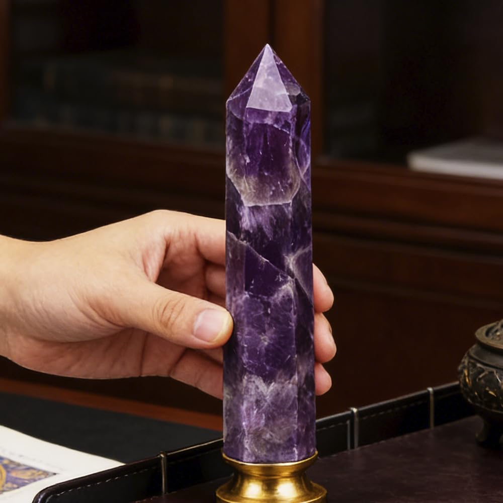 Amethyst Crystal Point Wand 5.9 Inch Natural Healing Crystal Wand for Reiki Chakra Balancing Meditation & Spiritual Energy Therapy(5.9inch Wand Amethyst)