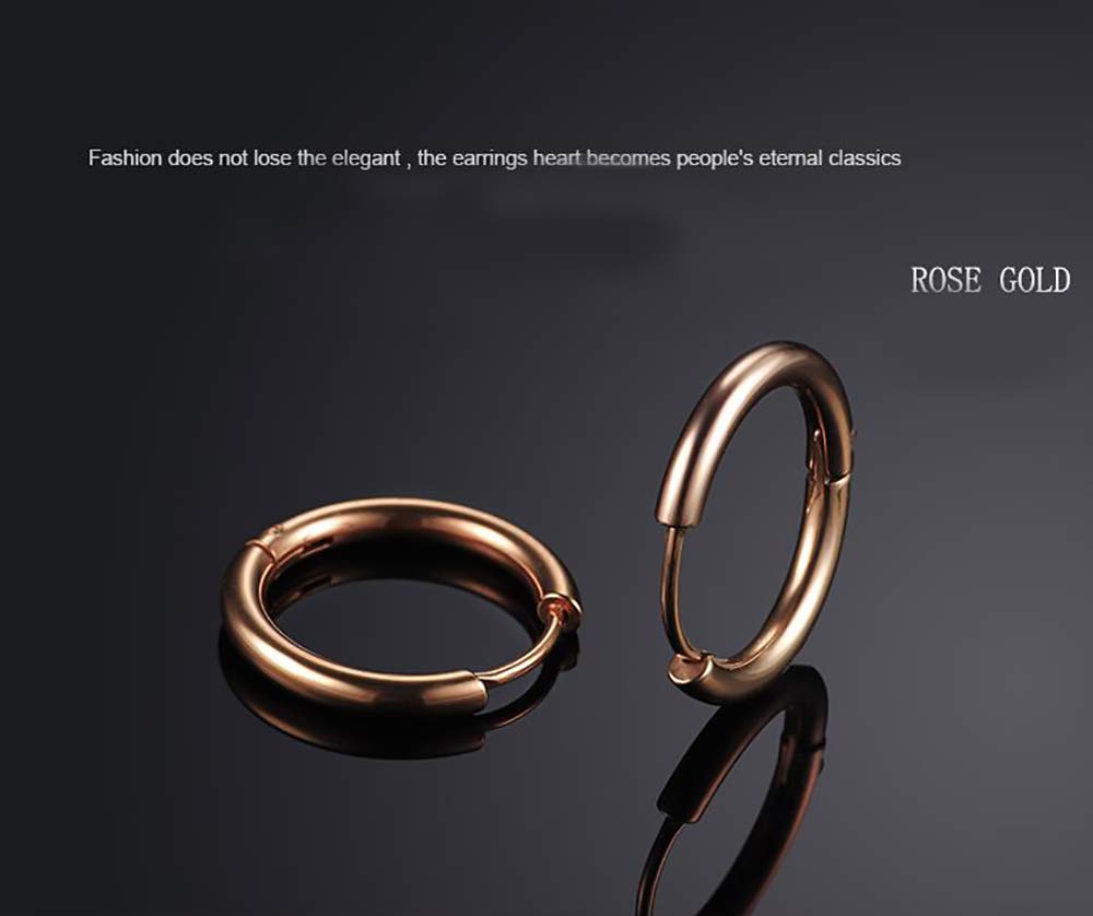 316L Surgical Stainless Steel Huggie Hoop Earrings 8mm Rose Gold Hypoallergenic Earrings Hoop Cartilage Helix Lobes Hinged Sleeper Earrings For Men Women(B04: 8mm Rose Gold(THK 2.0mm))