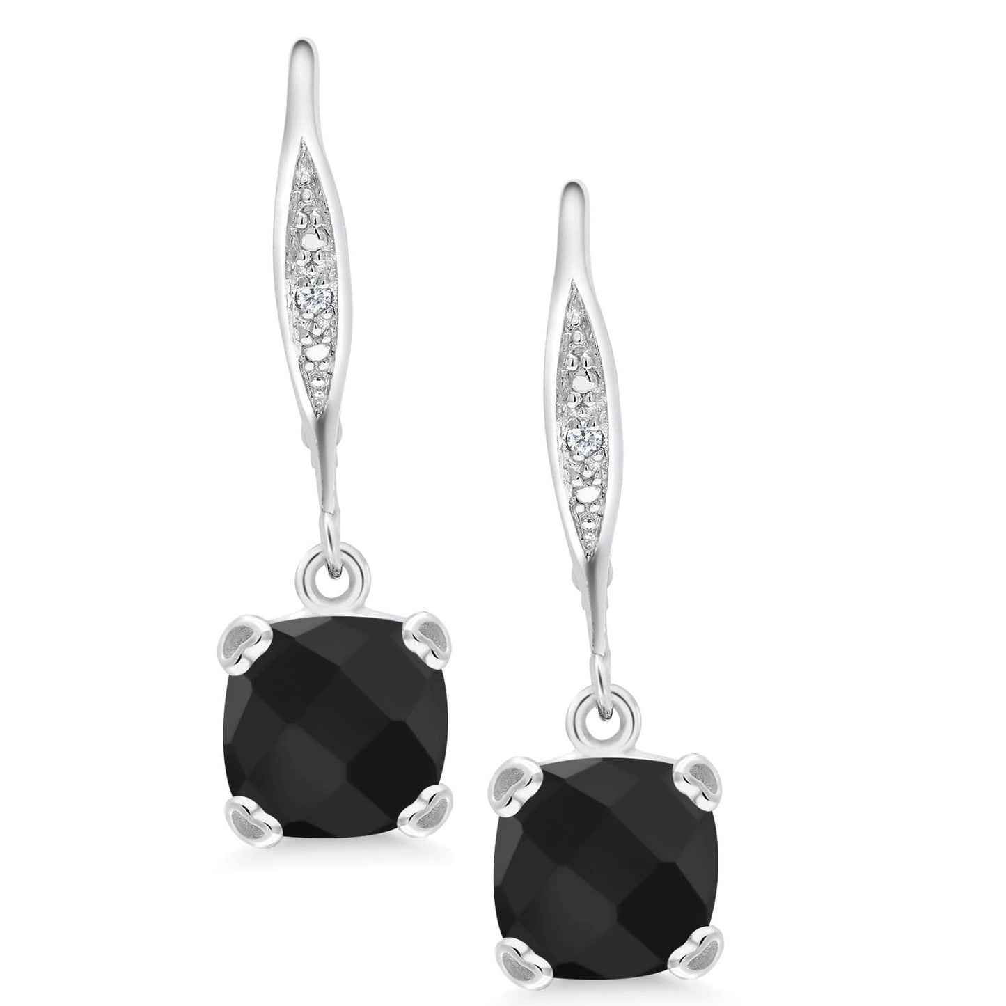 Gem Stone King Drop Dangle Earrings For Women | 7MM Cushion Cut Gemstone Birthstone and White Diamond | 925 Sterling Silver | Fine Jewelry Gifts for Mom Wife Women Her