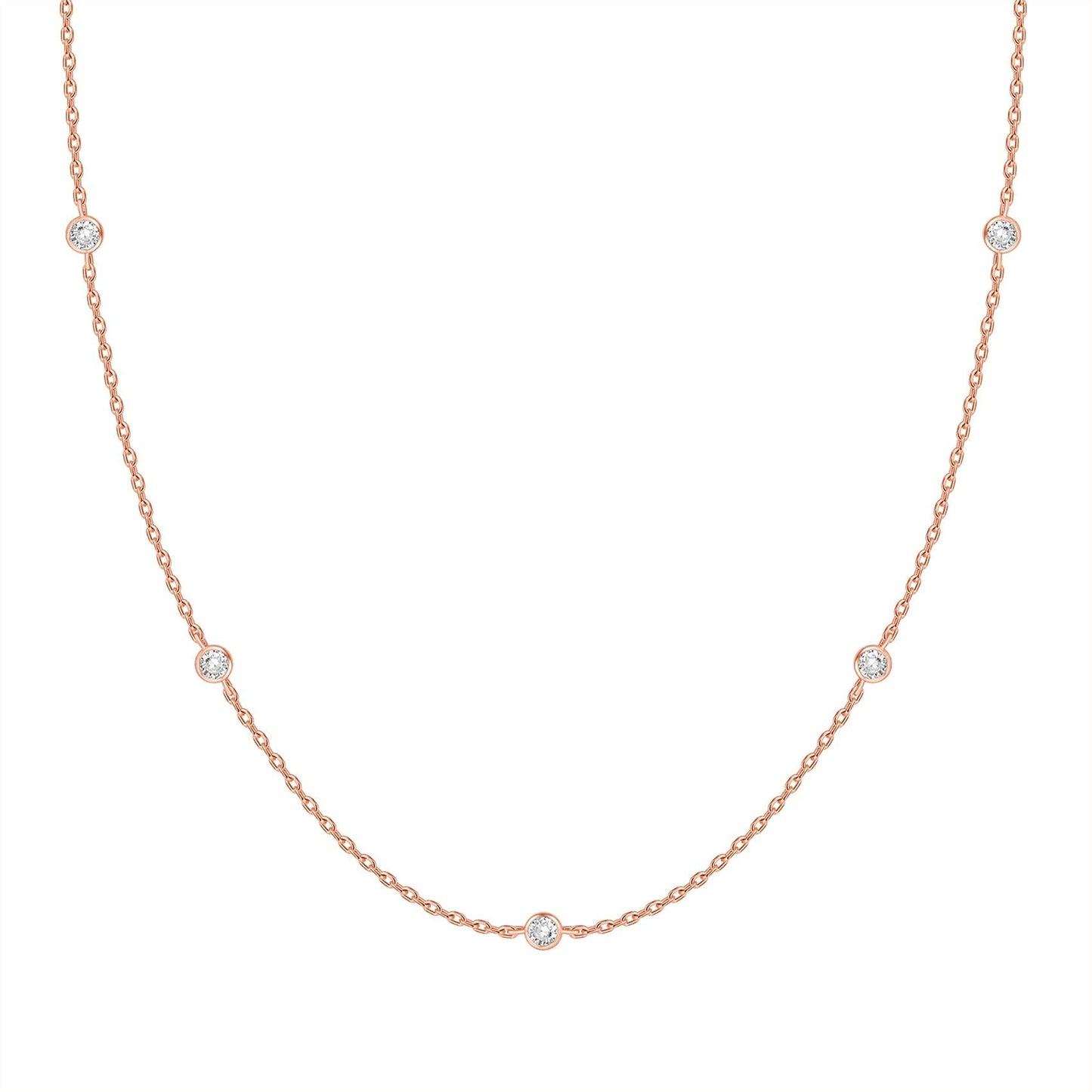 PAVOI 14K Rose Gold Plated Station Chain Necklaces for Women - Dainty Simulated Diamond Necklace - Layering Cubic Zirconia Chain