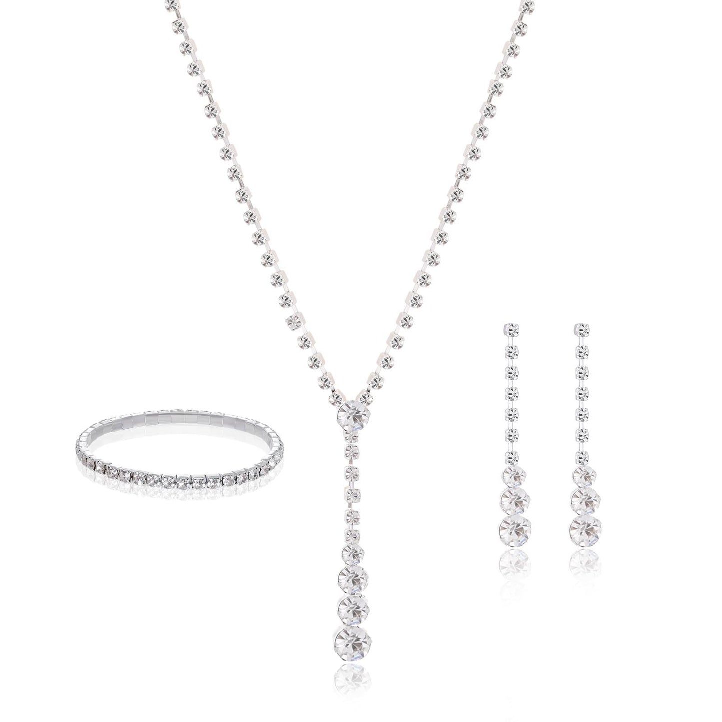 Jmkcoz Women Jewelry Set Silver Necklace Earrings Bracelet Rhinestone Crystal Bridal Wedding Jewelry Sets for Brides Bridesmaid Wedding Party (Style 1)