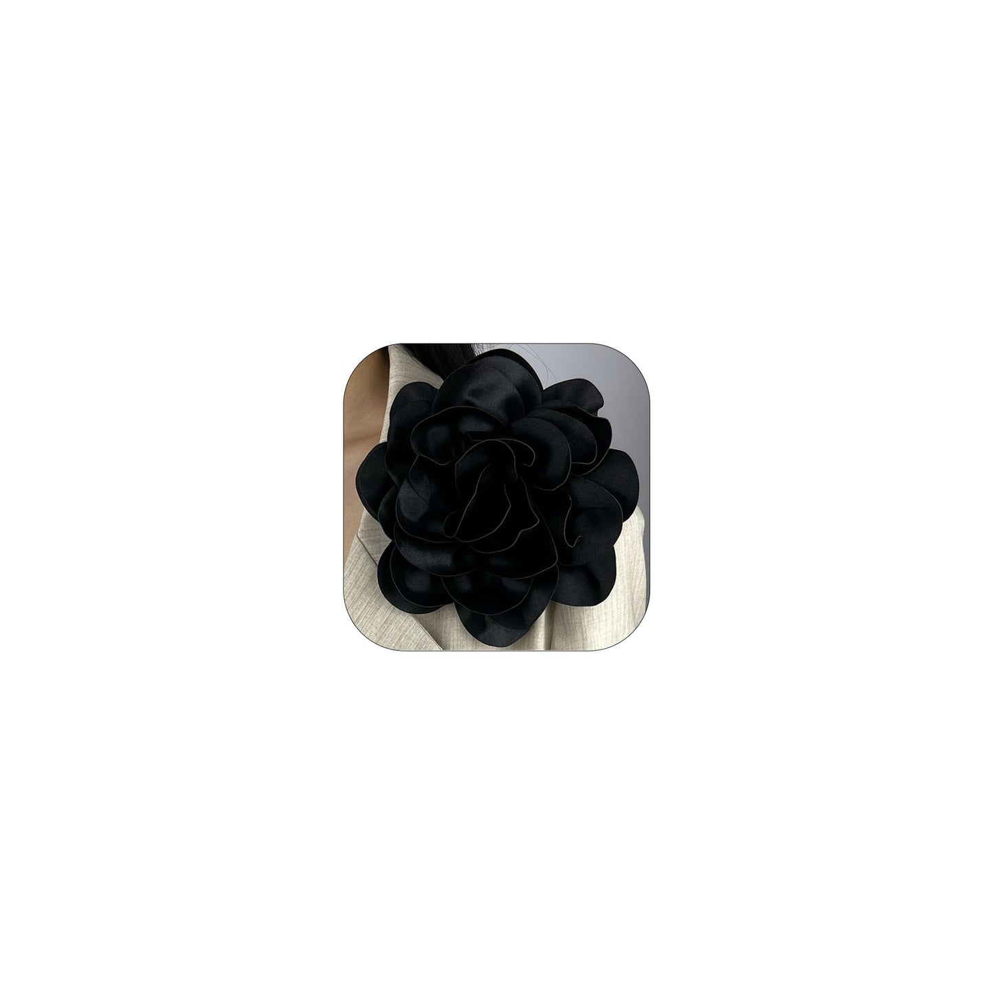 19mm Extra Large Flower Brooches Lapel Pins Dainty Satin Fabric Brooches Big Camellia Flower Brooch Pin for Women Wedding Part Dance Clothes Accessories Jewelry (BlackBlack)