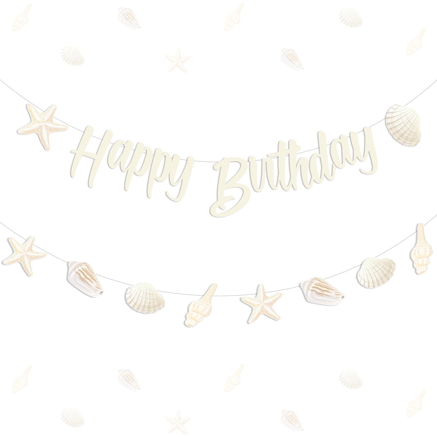 Kreatwow Sea Shell Happy Birthday Banner Beach Seashell Birthday Decorations Garland Beach Shell Party Decorations Ocean Themed Costal Seashell Starfish Party Under The Sea Mermaid Bday Decoration