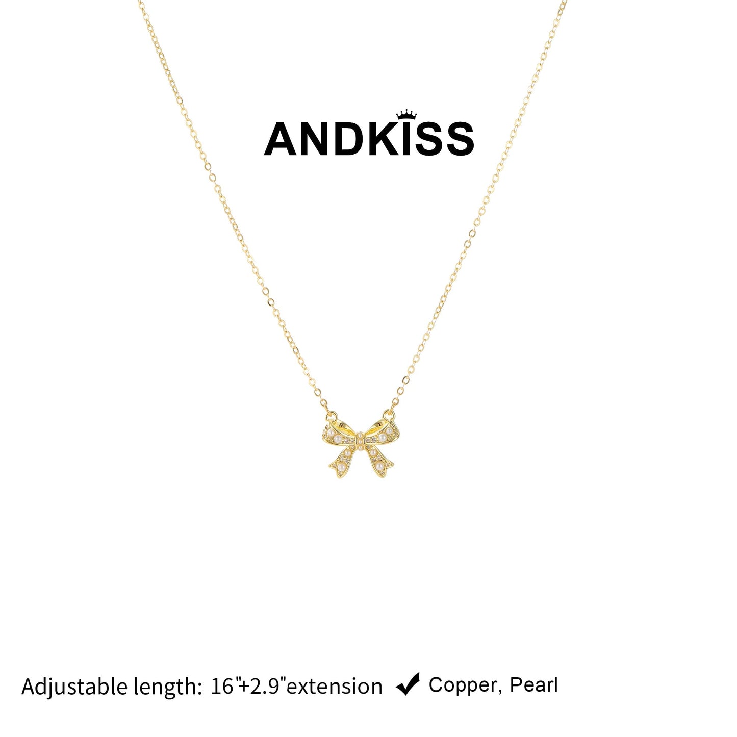 ANDKISS Bows Pendant Necklaces for Women - Dainty Necklace 14k Gold Plated Necklace Simple Gold Charm Jewelry For Women (Bow-1)