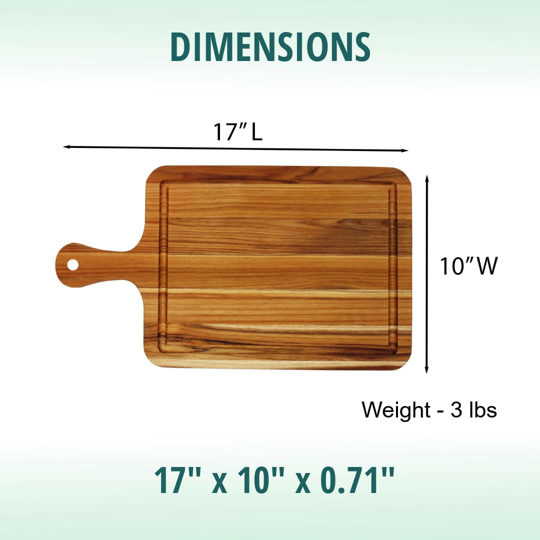 EcoDecors 3 Piece Teak Cutting Board Set with Handles, FSC Certified Edge Grain, Prep and Serving Boards for Kitchen