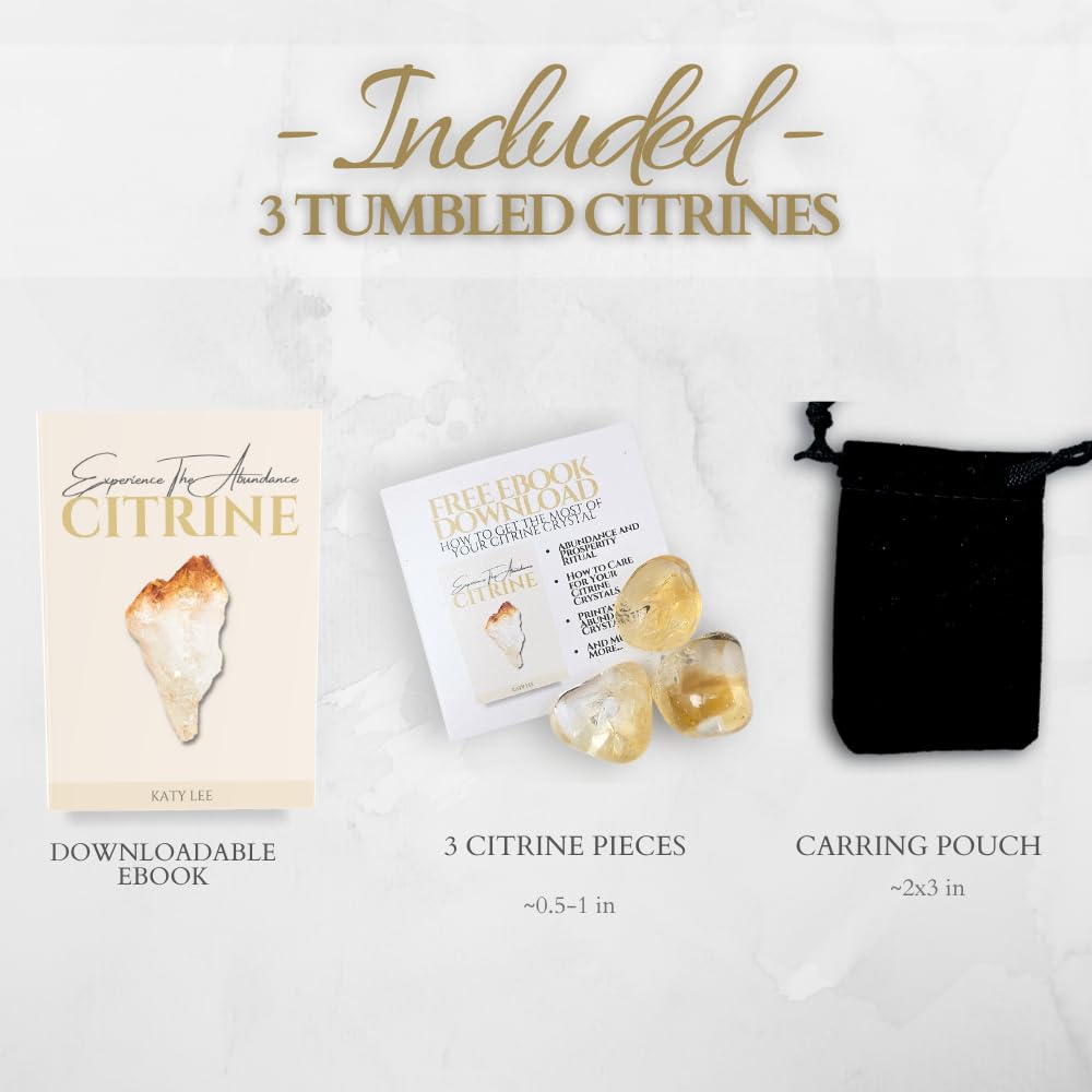 ZATNY Natural Tumbled Citrine Crystal Stones - 3 Pieces 0.5''-1'' Gemstone for Healing, Anxiety, Wealth, Money, Abundance, Success, Prosperity - Chakra - Reiki - Citrine Crystal Stone - Tumbled Stones