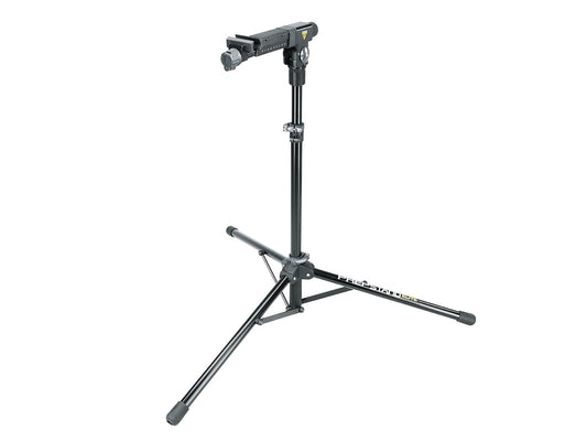 Topeak PrepStand Elite Bike Repair Stand – Professional Folding Workstand with Small Parts Bin | 360° Rotating Clamp, Stable Tripod Base, 55 lb Capacity