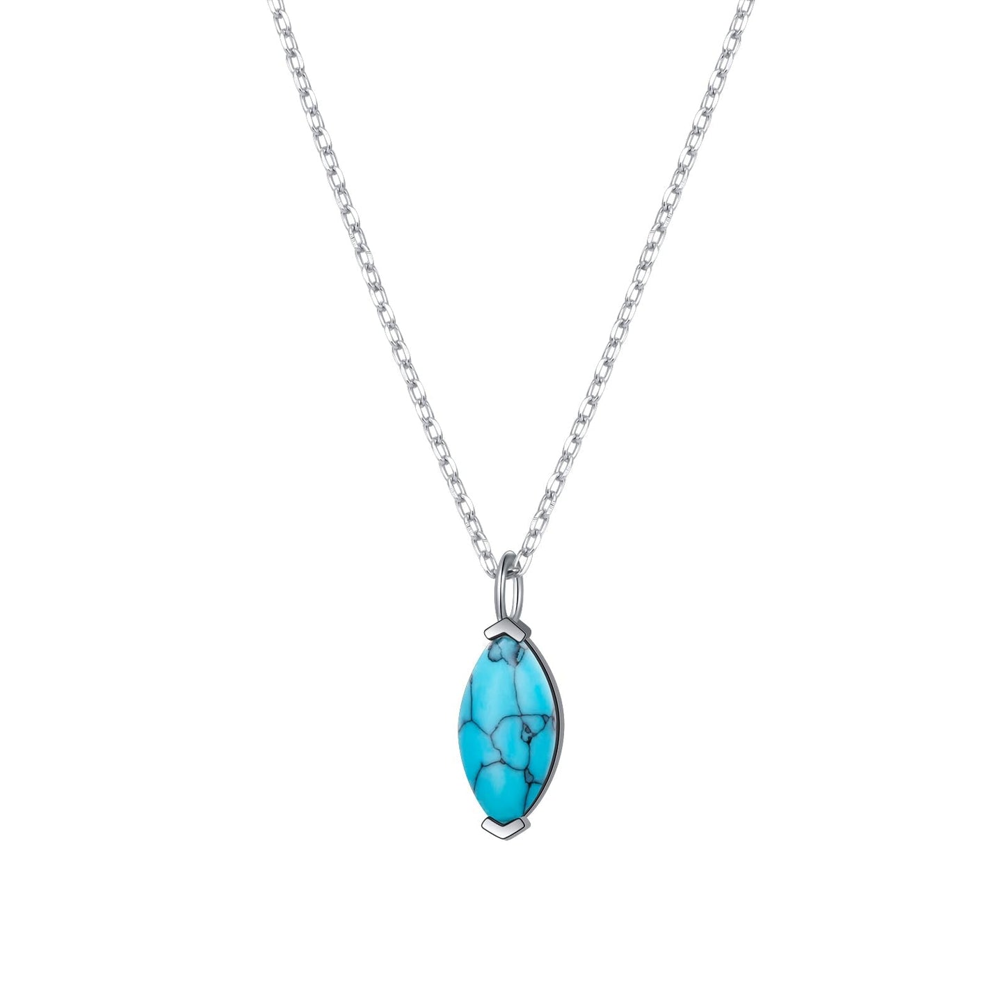 FLYOW Dainty Marquise Necklace 925 Sterling Silver Solitaire Turquoise Pendant Jewelry for Women Birthday Gifts (Turquoise Marquise)