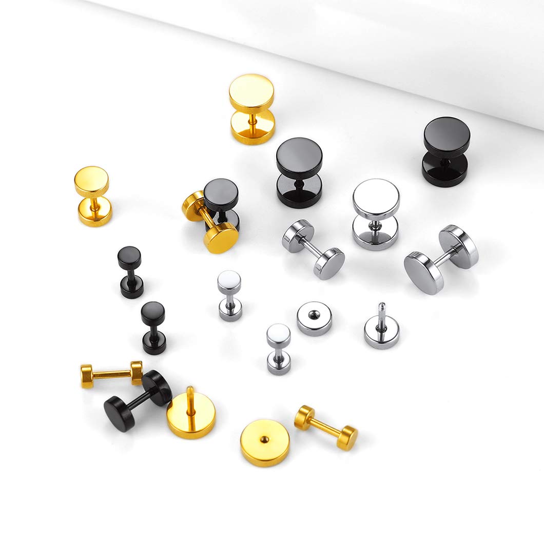 Round Barbell Earring Set for Men Women Stainless Steel Piercing Plugs Cartilage Stud Earrings Hip Hop Jewelry