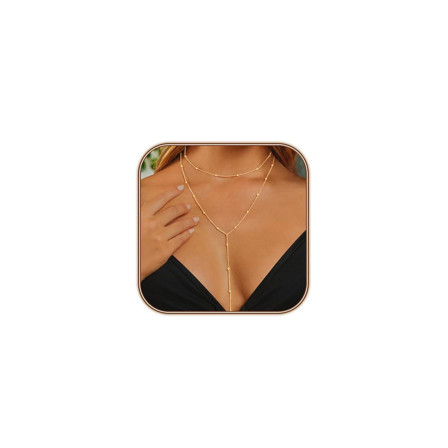 HERIER Gold Necklaces for Women Dainty 14k Gold Plated Long Necklaces for Women Trendy Layered Beaded Necklace Simple Lariat Y Necklace Gold Jewelry Gifts