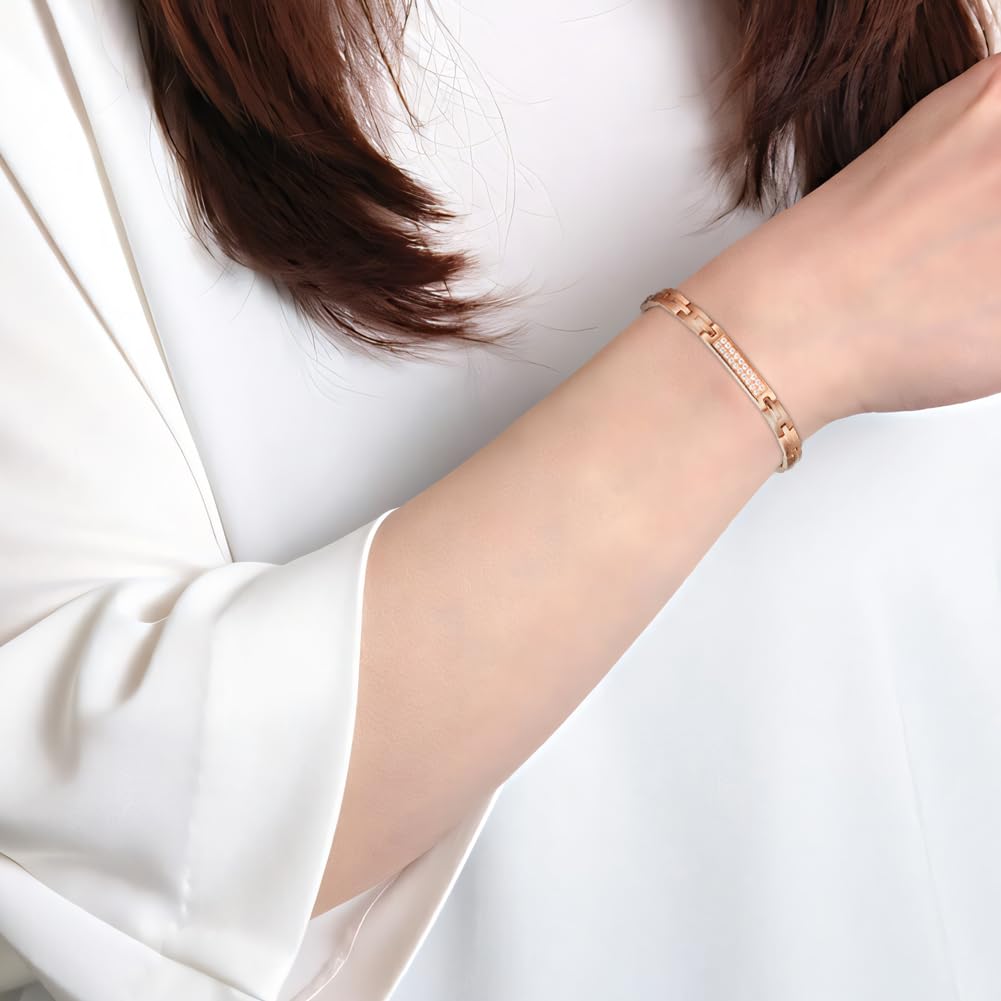 QIAOZILI Ultra Strength Magnetic Bracelet for Women, Stainless Steel Lymphatic Drainage, Magnetic Therapy Bracelets, Adjustable size, Rose Gold
