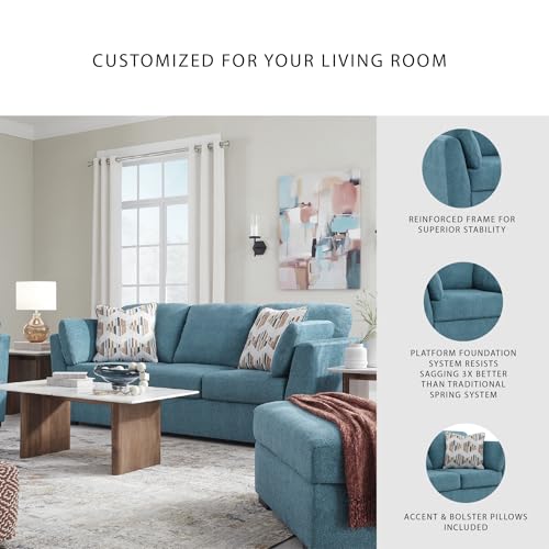 Signature Design by Ashley Keerwick Scandinavian Sofa with 4 Toss Pillows, Blue