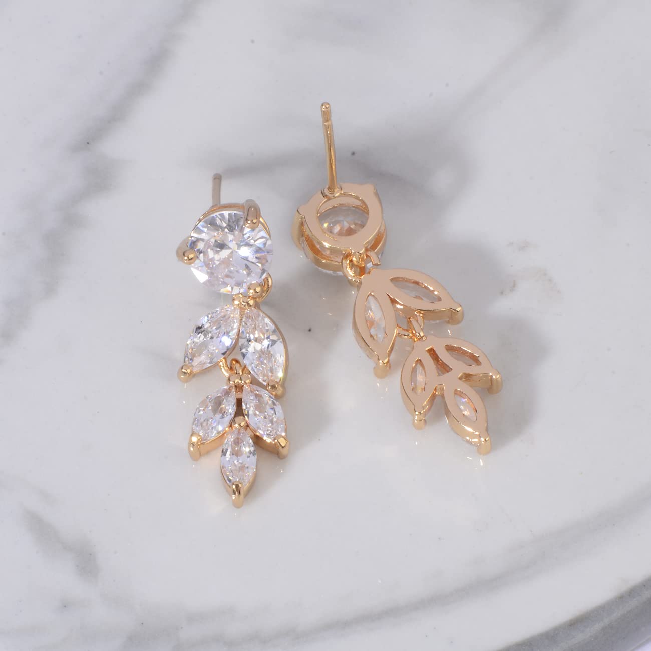 Cinmilada Bridal Earrings for Wedding Gold Sterling Silver Marquise Teardrop Cubic Zirconia Crystal CZ Cluster Earrings for Bride Bridesmaids Women Costume Jewelry Gift