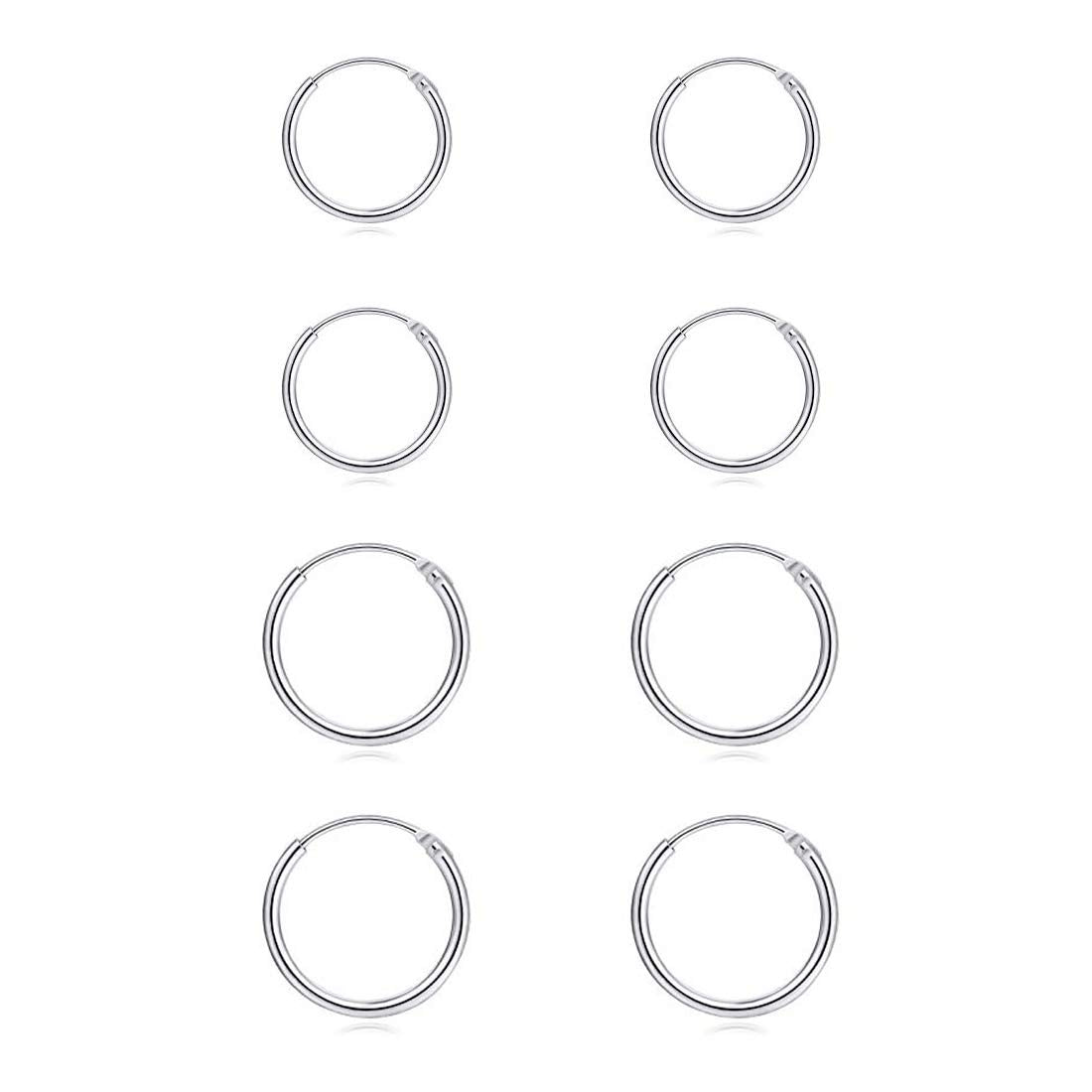EPIRPRA Silver Hoop Earrings- Cartilage Earring Small Hoop Earrings for Women Men,4 Pairs of Hypoallergenic 925 Sterling Silver Tragus Earrings(Silver,8mmx2+10mmx2)