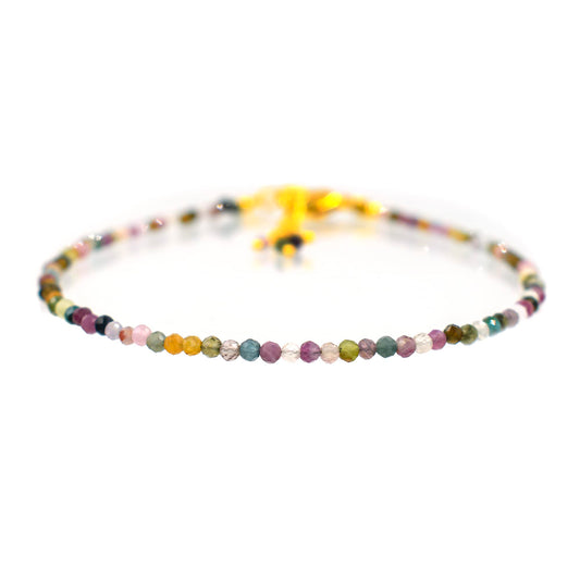 Gemimpression Handmade Multi Tourmaline Bracelet – Natural Genuine Gemstone – Birthstone Jewelry – 14K Gold Plated Adjustable 8 Inch Chain – Micro Beads Chakra Bracelet – Christmas Gift