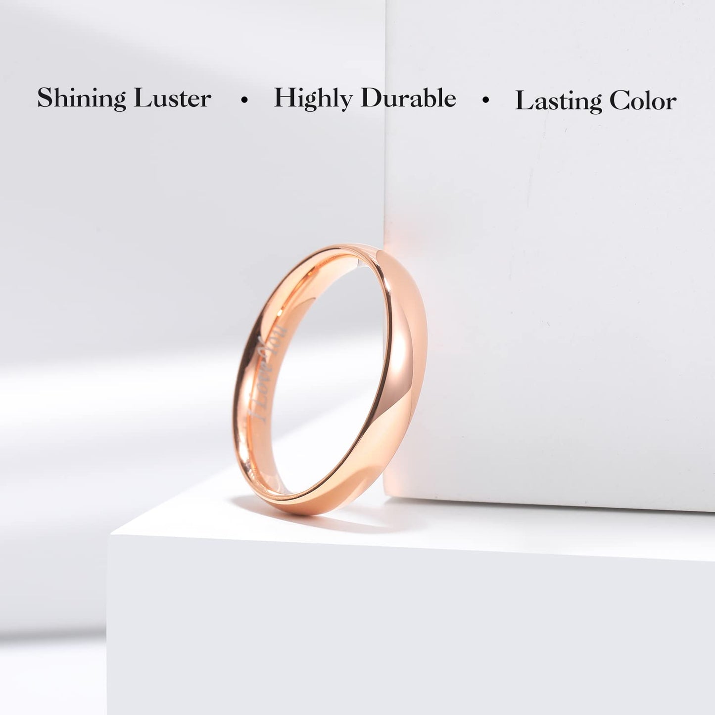 King Will 316L Stainless Steel Wedding Band for Men Women-4mm Width Rose Gold Plated Wedding Ring Domed Style High Polished with Laser I Love You Comfort Fit Size 11