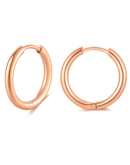 316L Surgical Stainless Steel Huggie Hoop Earrings 12mm Rose Gold Hypoallergenic Earrings Hoop Cartilage Helix Lobes Hinged Sleeper Earrings For Men Women (E04:12mm Rose Gold(THK 2.0mm))