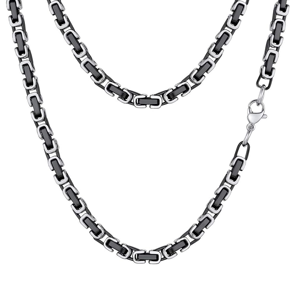 PROSTEEL Byzantine Necklace Stainless Steel Black Necklaces 24 Inch Men Mens Chain