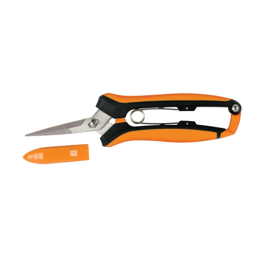 Fiskars Curved Micro-Tip Pruning Snips - 6" Garden Shears with Sheath and SoftGrip Handle - Yard and Garden Tools - Orange/Black