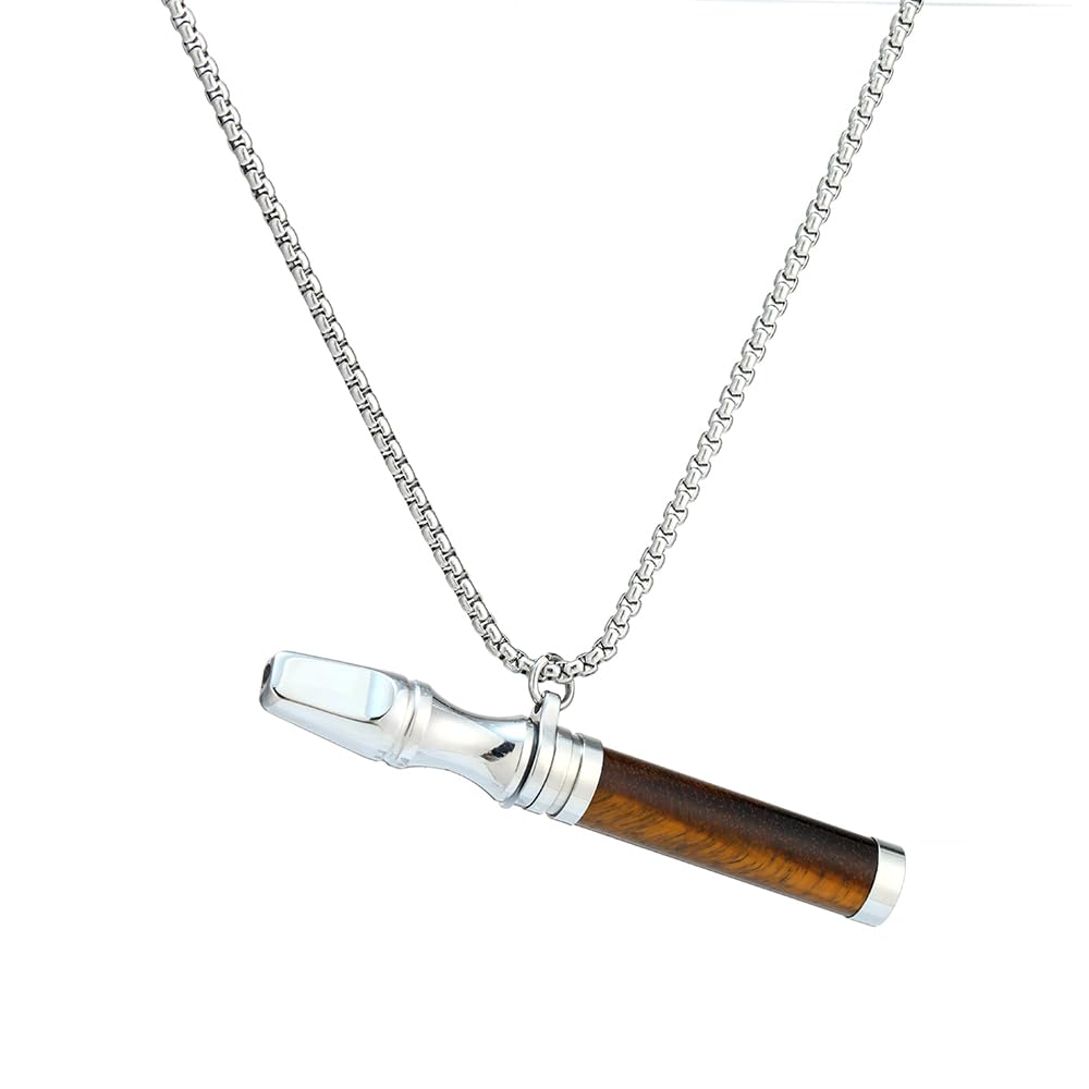 Anxiety Breathing Necklace Meditation Natural Crystal & Stone Breathe Necklace Stainless Steel Quit Vaping tools Mindfulness Pendant Stress Relief & Natural Calm (Tiger Eye Stone)