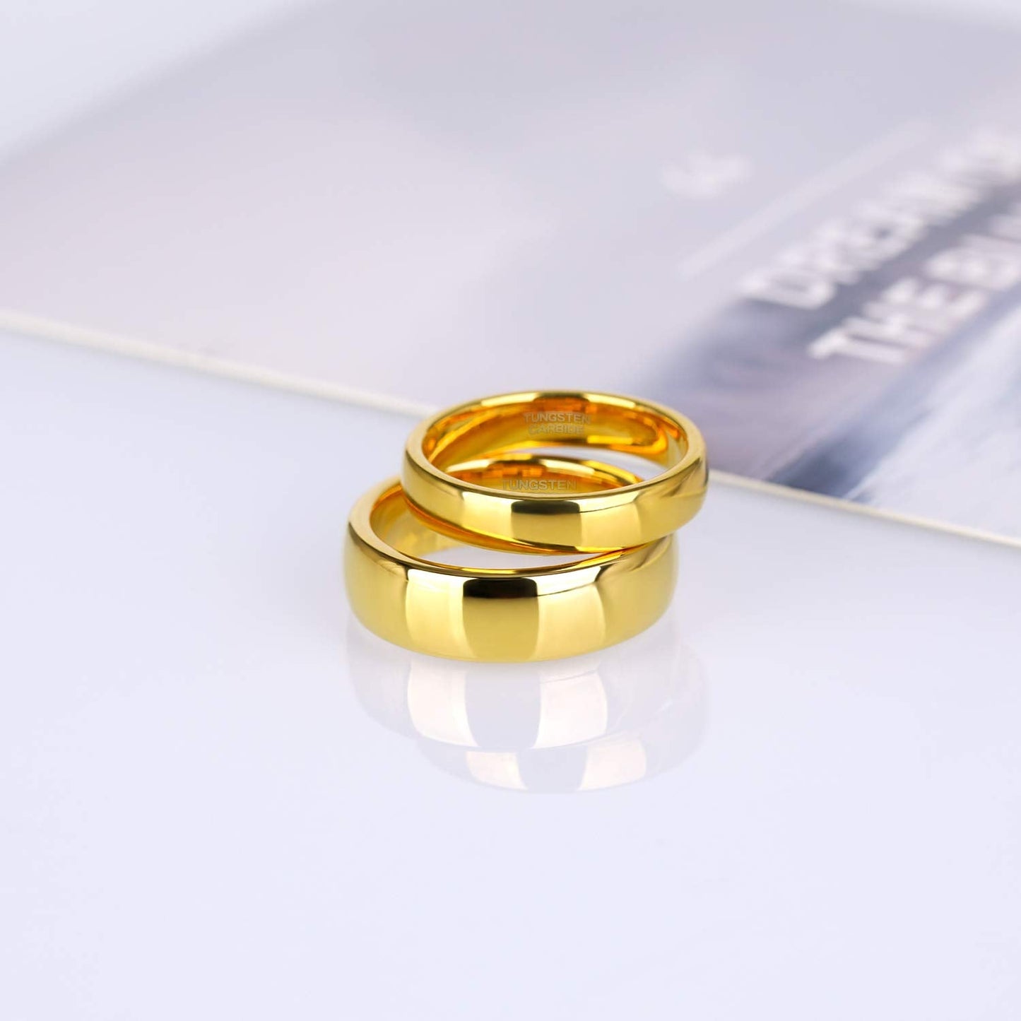 Greenpod 6mm 24K Gold Plated Tungsten Carbide Rings for Men Women Dome Polished Classic Wedding Band Comfort Fit Size 6.5