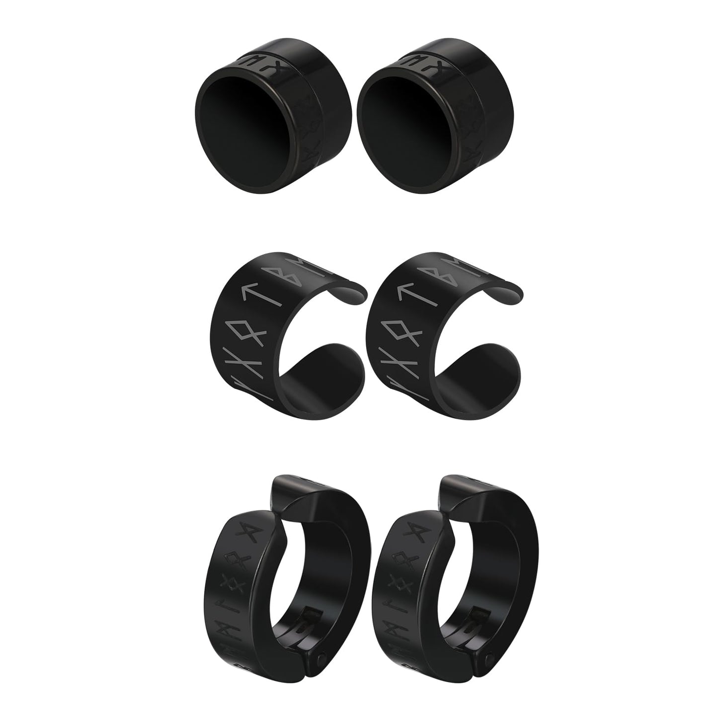 6PCS Viking Non-Piercing Magnetic Earrings: Stainless Steel Black Punk Fake Cheater Studs Clip On Jewelry for Men Women