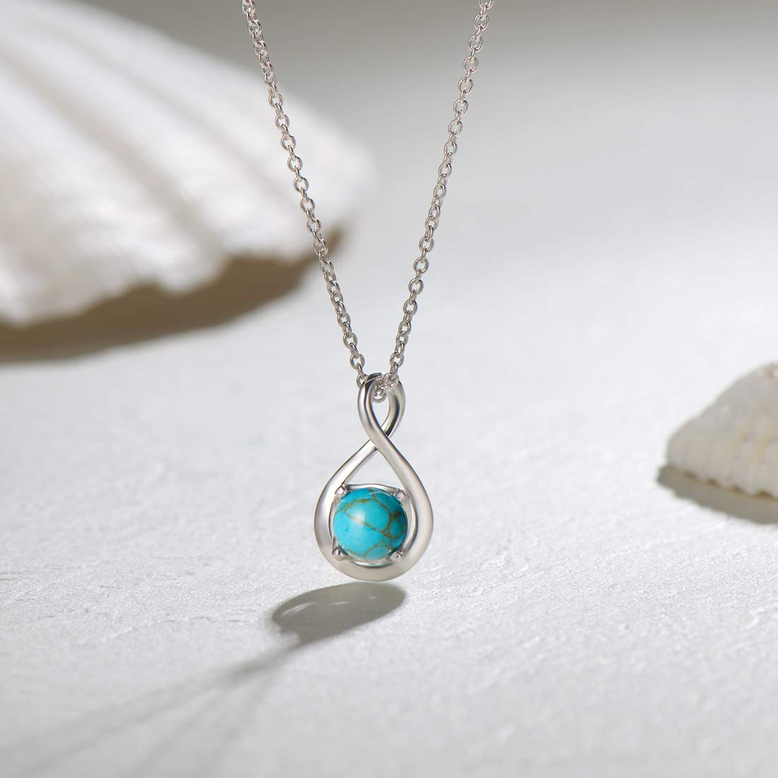 FANCIME Turquoise Necklace December Birthstone Necklace for Women Sterling Silver Infinity Pendant Fine Jewelry Birthday Mothers Day Gifts for Wife Her Mom, Chain Length 16"+2"