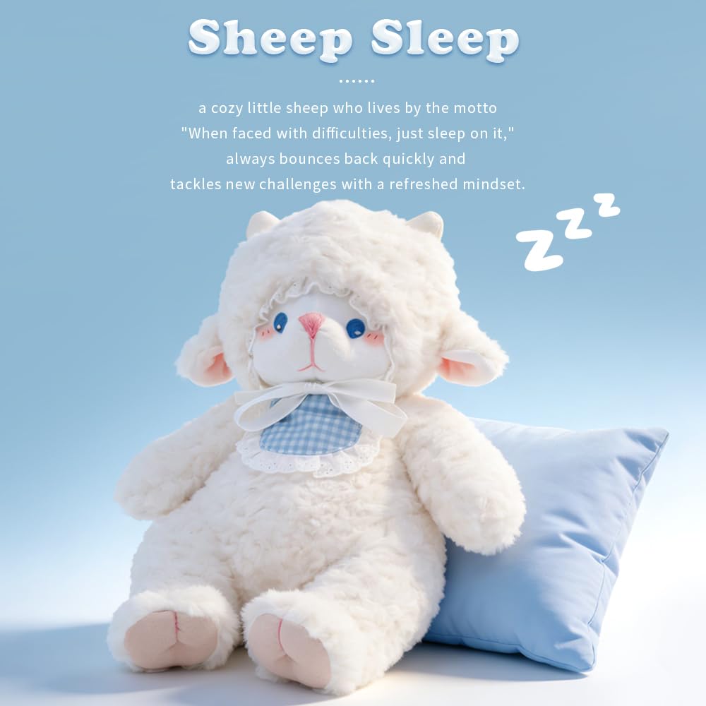 Tatuire Weighted Stuffed Animals White Lamb 14.6 inches Sheep Plush with Blue Eyes, Soft Baby Gift for Kids Girls Women Birthday.