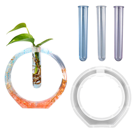 Voyyphixa Vase Resin Mold Silicone for Plant Propagation Station, Vase Epoxy Resin Mold with 3 Test Tubes, for Hydroponic Plant, Flower Bud, Home Garden Décor (Elliptical) (Elliptical)