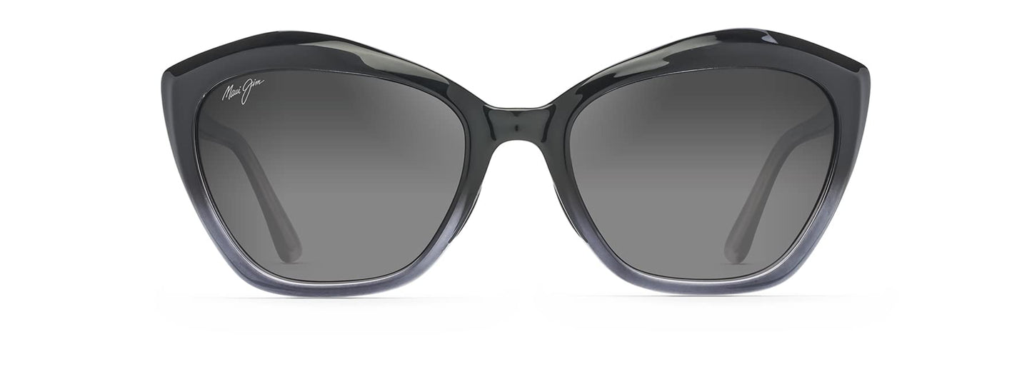 Maui Jim Women's Lotus Polarized Cat Eye Sunglasses, Gloss Black Fade/Neutral Grey, Medium