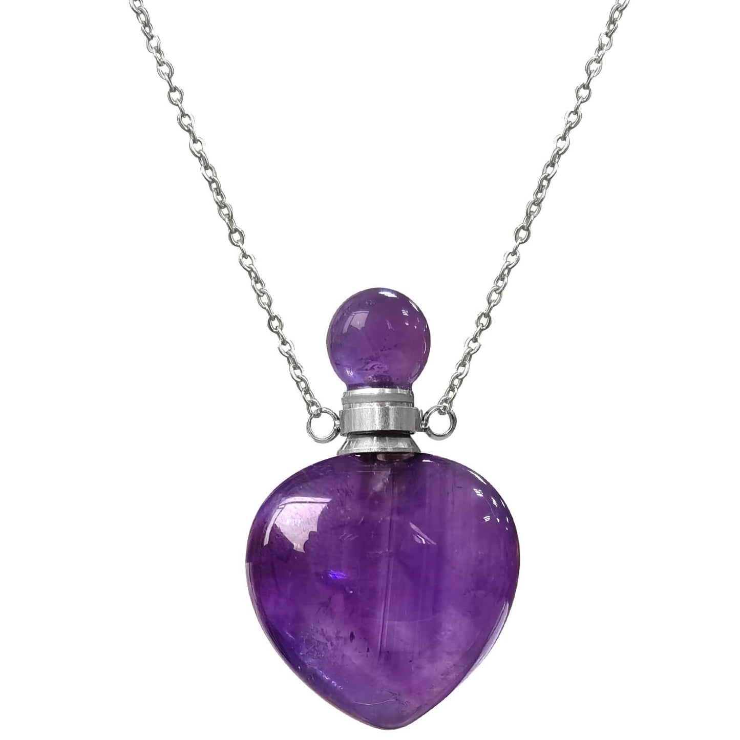 Ladywowu Amethyst Necklace, Make a Wish Perfume Bottle Necklace, Crystal Heart for February Birthstone Jewelry, Small Vial for Liquid, Essential oil