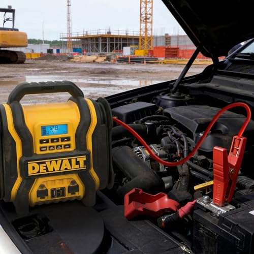 DEWALT DXAEPS14 2000 Peak Battery Amp 12V Automotive Battery Booster Jump Starter/Power Station with 120 PSI Compressor, 500W AC Power Inverter, and 15W USBa & 25W USB Ports
