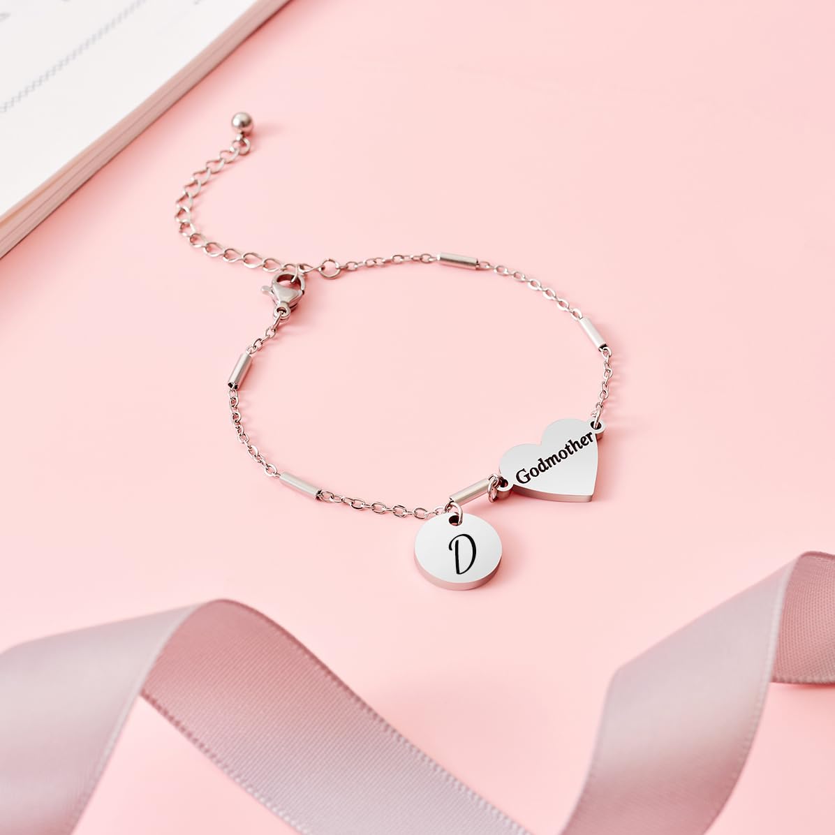 CHENVA Godmother Gifts Initial Bracelet Bangle for Women Gift for Godmother from Goddaughter (Godmother Bracelet D)
