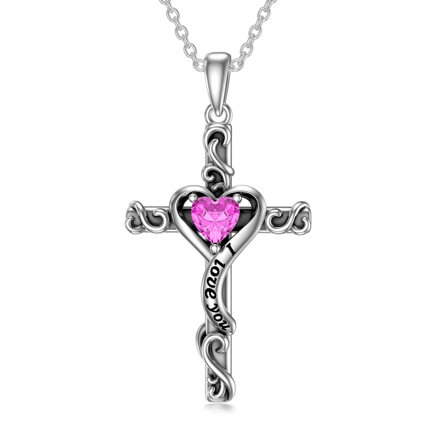 TOUPOP Pink Tourmaline Cross Necklace for Women Valentines Day Gifts Sterling Silver October Birthstone Cross Pendant Necklace Heart Love Jewelry for Her Girlfriend Wife Mom Birthday Christmas Gifts