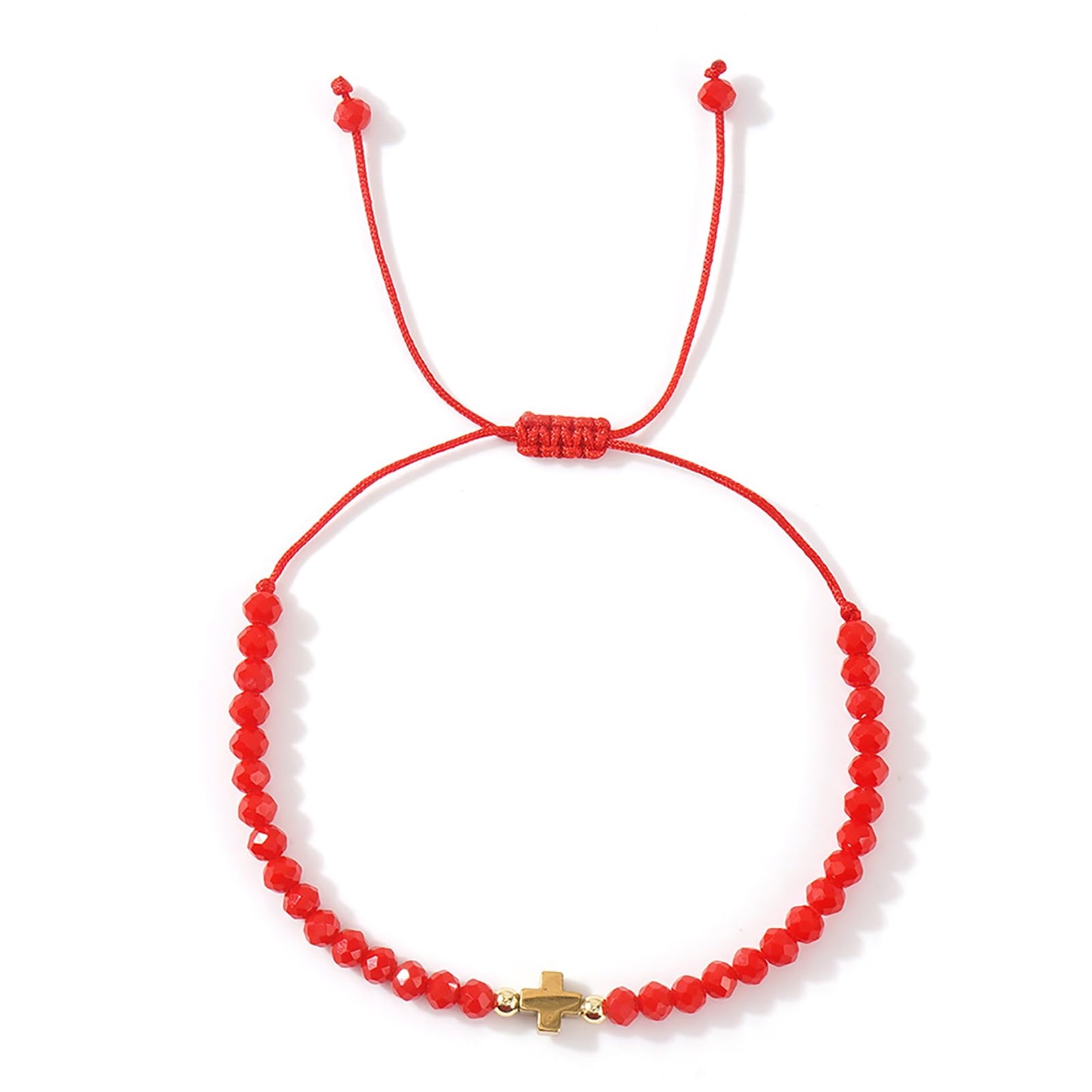 Opalencian Red Crystal Beads Drawstring Bracelet for Women,Gold Plated Cross Bracelets Charm Beads Good Luck Handmade Fashion Jewelry Gifts