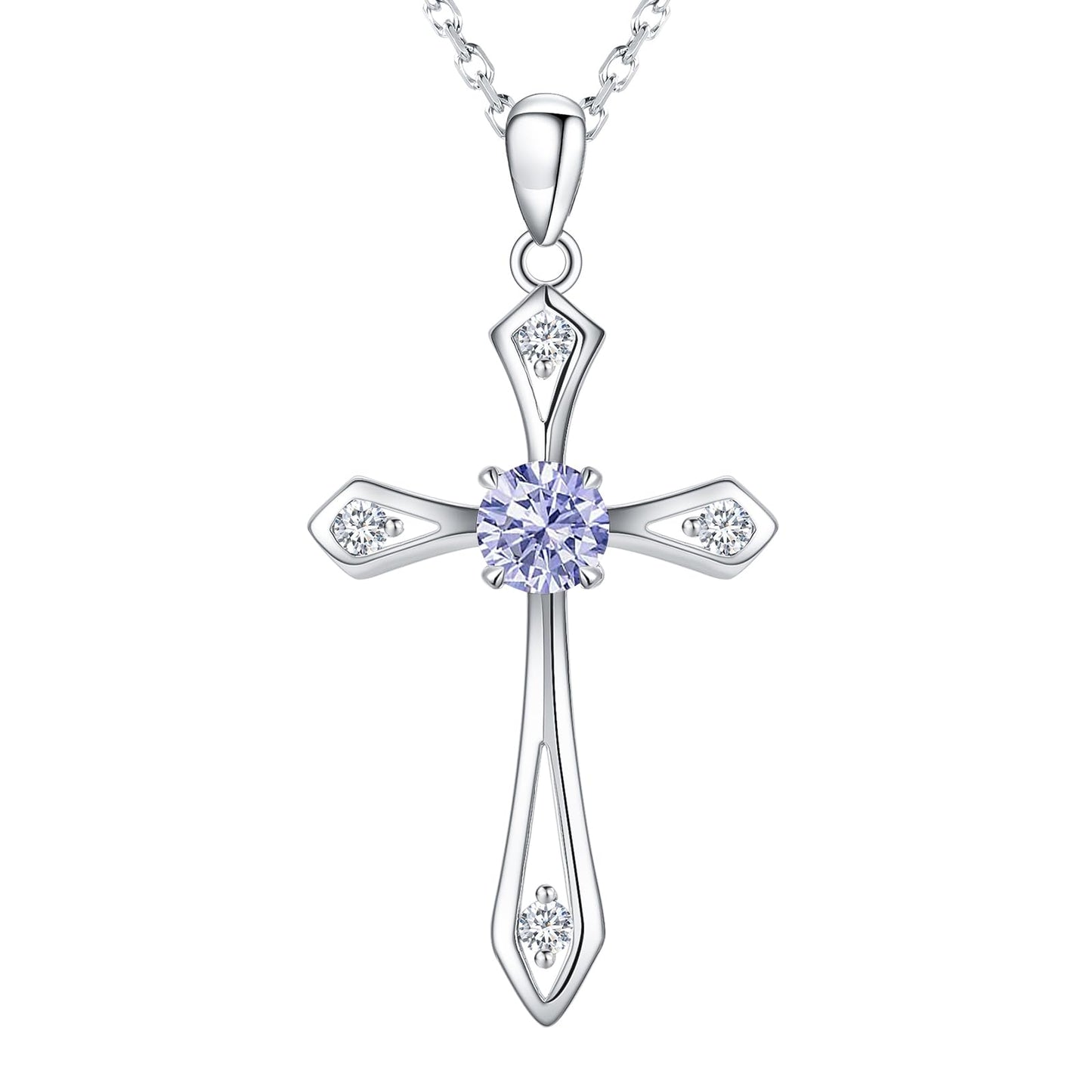 QUALISE Cross Necklace for Women,925 Sterling Silver June Birthstone Necklace Cross Pendant 5A CZ 12 Birth Months Birthstone Fine Jewelry Birthday Gifts for Her Wife Mom