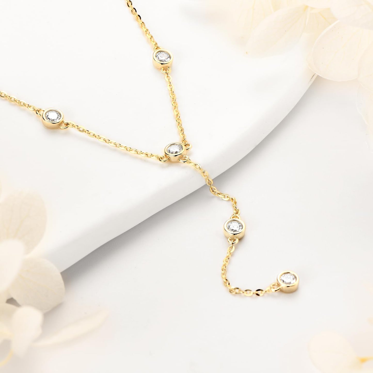 DYUNQ Moissanite Necklace for Women Sterling Silver, Imitation Diamond Lariat Drop Y necklace, Dainty Simple Long Prom Bridal Wedding Hypoallergenic Neckalces, 16 to 20 Inch