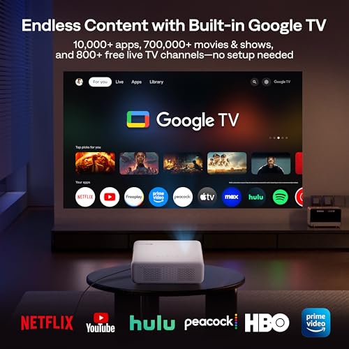 Aurzen EAZZE D1G 4K Supported Google TV Smart Projector with WiFi & Bluetooth, Auto Focus & Keystone, Dolby Audio, Zoom, Movie, Portable Mini Projector for Home & Outdoor Use