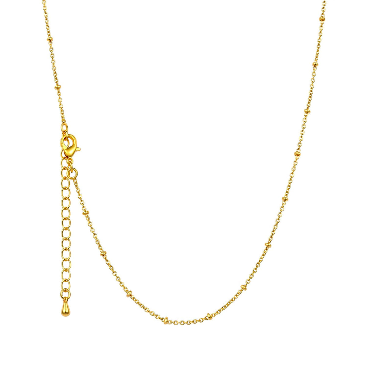 MAIKERDER 14K Gold Plated Thin Satellite Chain Necklace for Women Minimalist Dainty Simple Gold Beaded Necklaces Non Tarnish 18 Inches