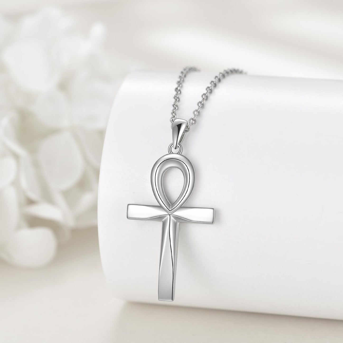 ONEFINITY Ankh Cross Pendant Necklace Sterling Silver Origami Cross Pendant Gifts for Women Men Jewelry (Ankh Cross)