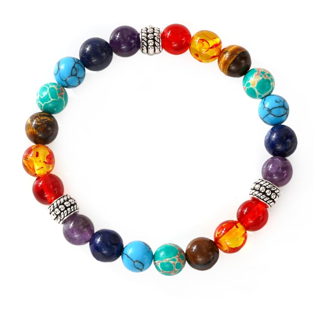 Bohxantium 7 Chakra Reiki Healing Beaded Bracelet Stack - Natural Stone Beads Bracelet for Anxiety Relief, Spiritual Energy Yoga Stackable Jewelry for Women Men, Meditation Relax Friendship Gift