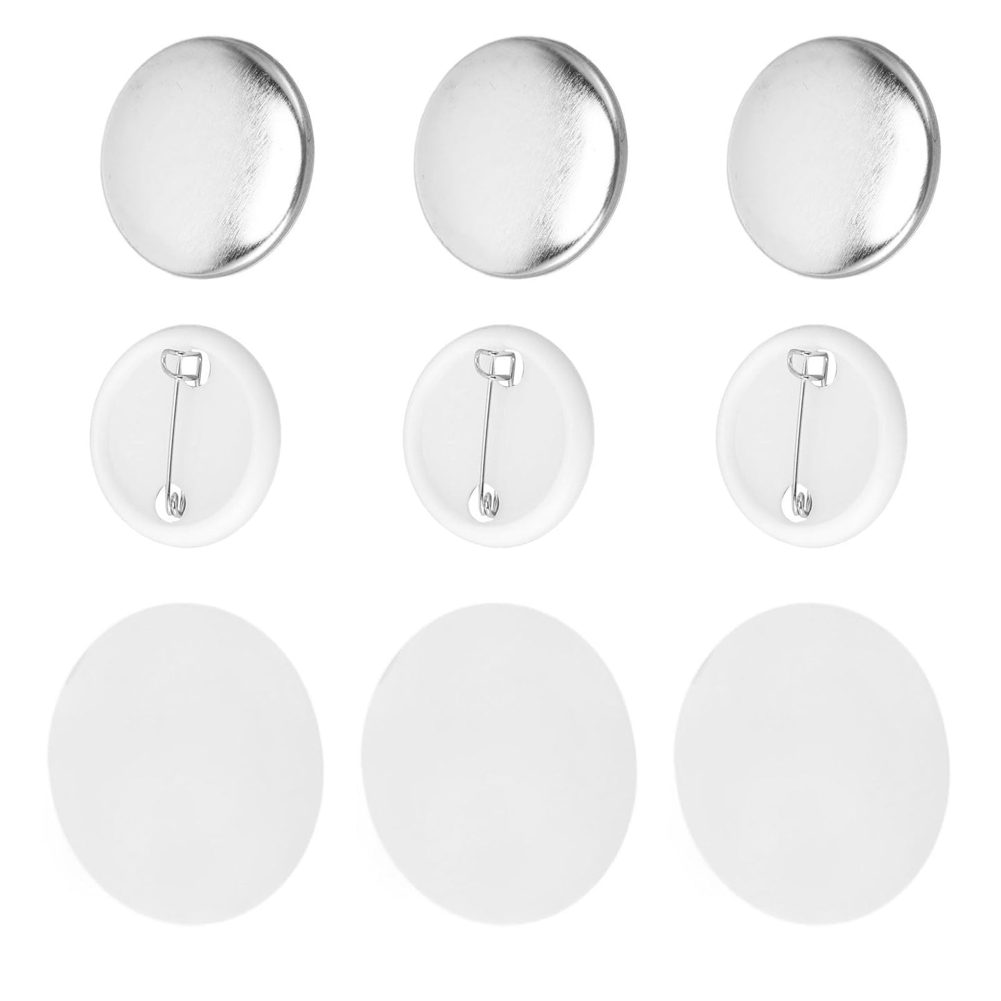 ALIESTFDNO 100 Sets Pin Back Button Parts, Round Shape Metal Pin Badge DIY Kit with Transparent Protective Film, for Clothes Backpacks Hats School Events (32MM)