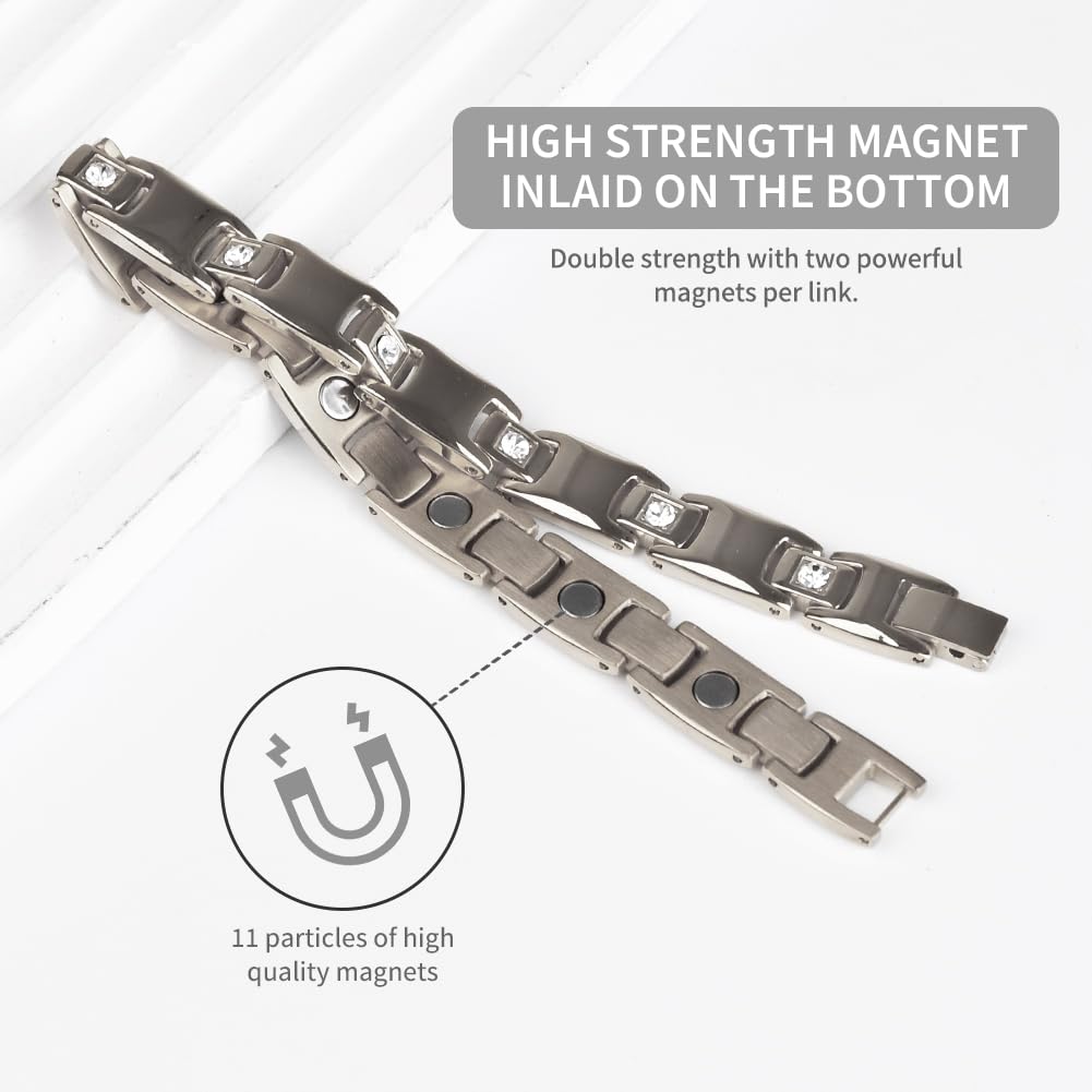 Women's Ultra Strength Magnetic Bracelet, Stainless Steel Magnetic Bracelets for Women, Adjustable Length with Sizing Tool Fashion Accessories, Therapy Jewelry with Gift Box (Silver)