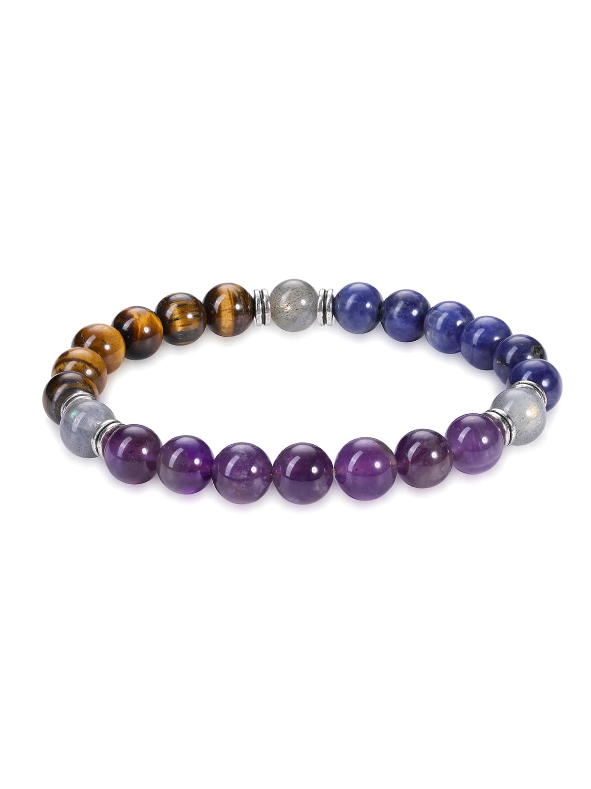 Jovivi Healing Crystal Beaded Bracelet for Women Anxierty Relief Natural Amethyst Sodalite Tiger Eye Yoga Beads Chakra Bracelet Handmade Triple Protection Good Luck Jewelry Gift