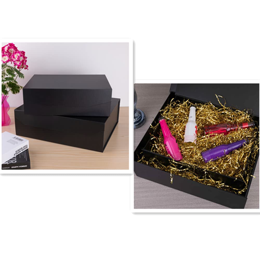 PACKGILO Black Extra Large Gift Box with Lid 4 Pcs 16.5 x 13 x 5.3 Inches, Gift Box large Black Gift Boxes for Presents Clothes Robe Wedding Dress Sweater,Reusable Foldable Bridesmaid Proposal Box（Matte）