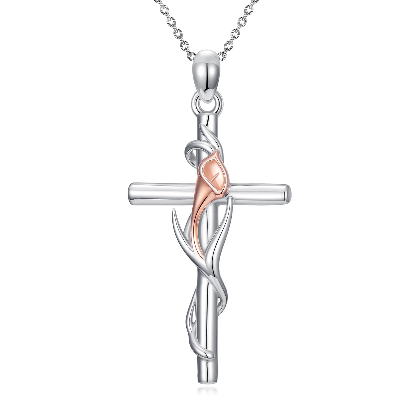 YYB Sunflower Cross Necklace for Women 925 Sterling Silver Sunflower Jewelry Dainty Silver Cross Necklace Christian Religious Gifts for Women Mothers Day Gifts
