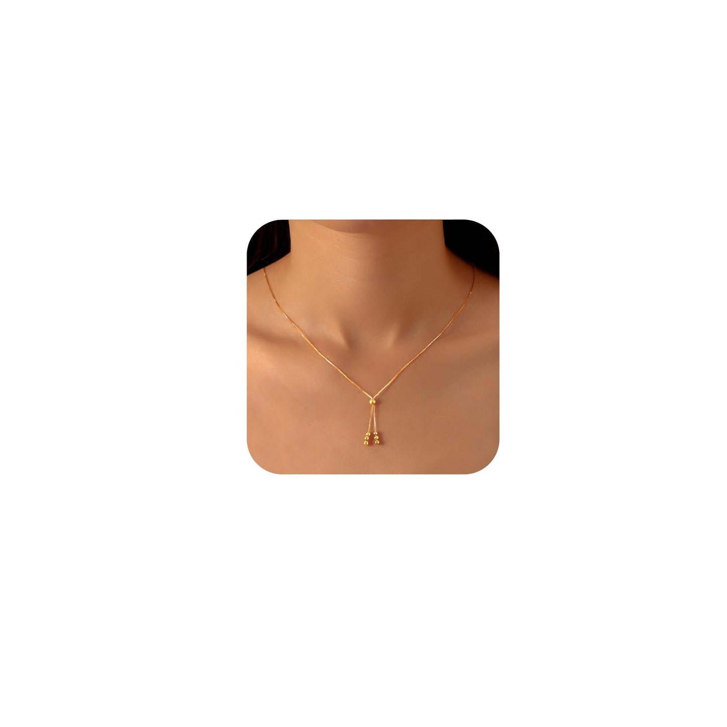 UTISUVIKO Lariat Gold Necklace for Women S925 Sterling Silver Dainty Layered Bead Necklaces 14k Gold Adjustable Y-Shaped Tassel Round Beaded Pendant Long Chain Necklace for Wedding Mother's Day Jewelry(Gold)